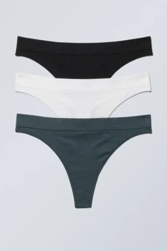 3er-Pack Cat Soft Thong – Dunkel-Türkis, Weiß, Schwarz