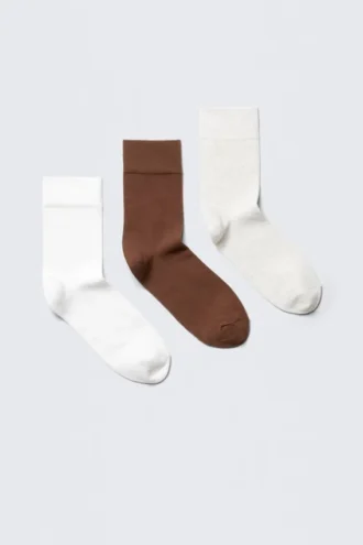 3er-Pack feine Socken – Weiß/Braun/Beige