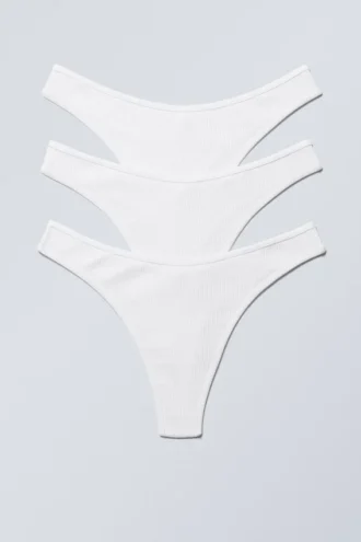 3er-Pack gerippte Baumwoll-Tangas – Weiß
