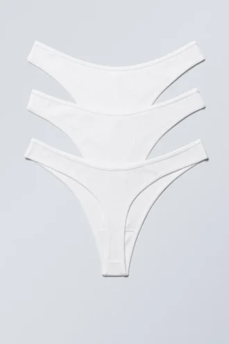 3er-Pack gerippte Baumwoll-Tangas – Weiß
