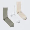 3er-Pack gerippte Crew-Socken – Grün/Weiß/Beige 3er-Pack gerippte Crew-Socken – Grün/Weiß/Beige