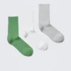 3er-Pack gerippte Crew-Socken – Grün/Weiß/Grau 3er-Pack gerippte Crew-Socken – Grün/Weiß/Grau