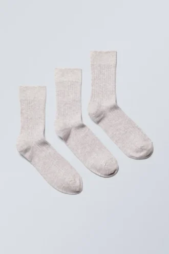 3er-Pack gerippte Crew-Socken – Hellstaubgrau