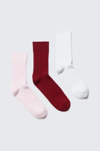 3er-Pack gerippte Crew-Socken – Rosa/Rot/Weiß 3er-Pack gerippte Crew-Socken – Rosa/Rot/Weiß