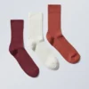 3er-Pack gerippte Crew-Socken – Rostrot/Weinrot/Hafer