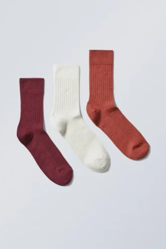 3er-Pack gerippte Crew-Socken – Rostrot/Weinrot/Hafer 3er-Pack gerippte Crew-Socken – Rostrot/Weinrot/Hafer