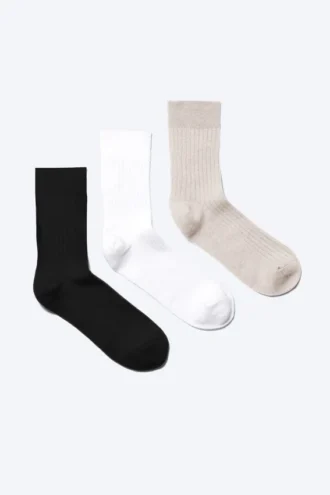 3er-Pack gerippte Crew-Socken – Weiß + Grau + Schwarz 3er-Pack gerippte Crew-Socken – Weiß + Grau + Schwarz