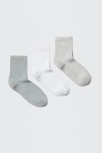 3er-Pack gerippte Socken – Blau/Weiß/Grau