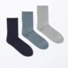 3er-Pack gerippte Socken – Dunkelblau/Staubblau/Grau