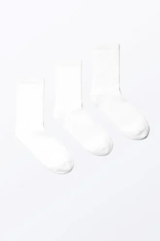 3er-Pack gerippte Socken – Weiß