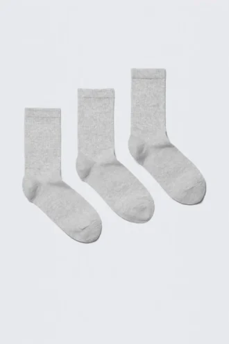 3er-Pack gerippte Sport-Crew-Socken – Grau meliert