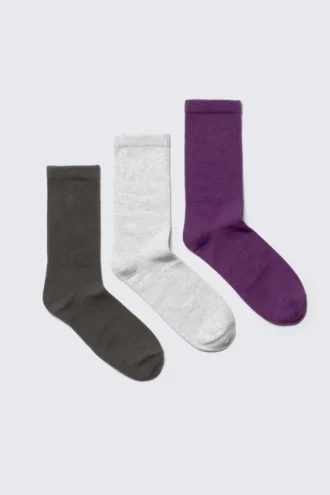 3er-Pack gerippte Sport-Socken – Dunkelgrau/Hellgrau/Violett