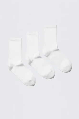 3er-Pack gerippte Sport-Socken – Weiß
