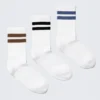 3er-Pack gestreifte Crew-Socken – Weiß – Braun/Schwarz/Blau 3er-Pack gestreifte Crew-Socken – Weiß – Braun/Schwarz/Blau