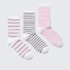3er-Pack gestreifte Crew-Socken – Weiß – Schwarz- und Rosastreifen 3er-Pack gestreifte Crew-Socken – Weiß – Schwarz- und Rosastreifen