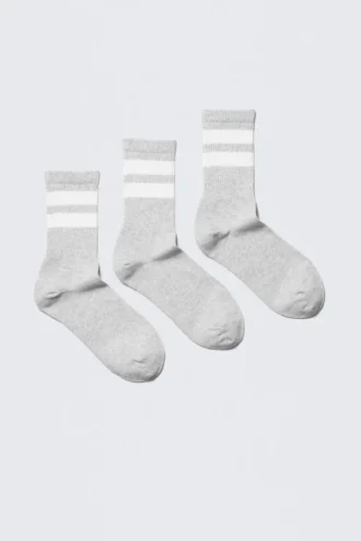 3er-Pack gestreifte Sportsocken – Grau – Weiß gestreift