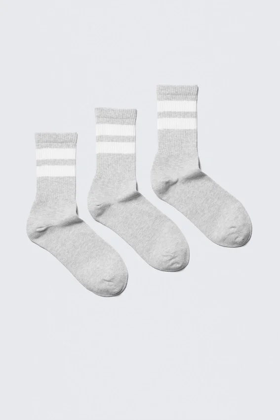 3er-Pack gestreifte Sportsocken – Grau – Weiß gestreift 3er-Pack gestreifte Sportsocken – Grau – Weiß gestreift