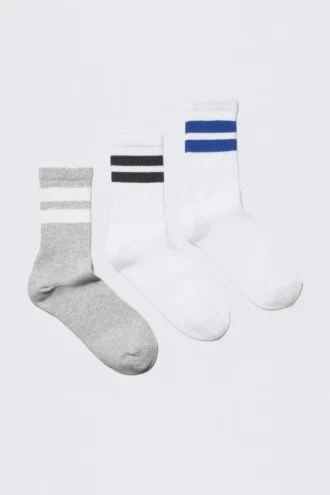 3er-Pack gestreifte Sportsocken – Grau/Weiß – Mehrfarbige Streifen