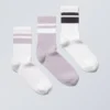 3er-Pack gestreifte Sportsocken – Lila mit schwarzen Streifen 3er-Pack gestreifte Sportsocken – Lila mit schwarzen Streifen