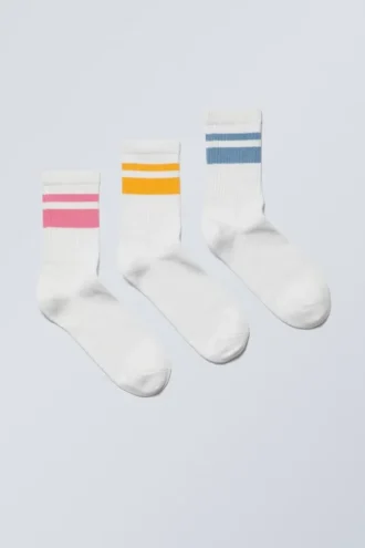 3er-Pack gestreifte Sportsocken – rosa-gelb-blaue Streifen
