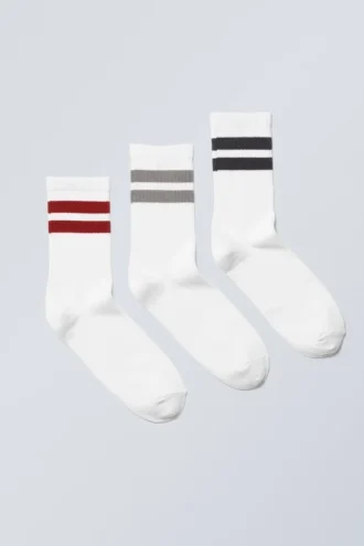3er-Pack gestreifte Sportsocken – Rot-Grau-Schwarz-Streifen