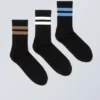 3er-Pack gestreifte Sportsocken – Schwarz – Braun/Weiß/Blau 3er-Pack gestreifte Sportsocken – Schwarz – Braun/Weiß/Blau