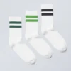 3er-Pack gestreifte Sportsocken – Schwarz, Grün, dunkelgrüne Streifen
