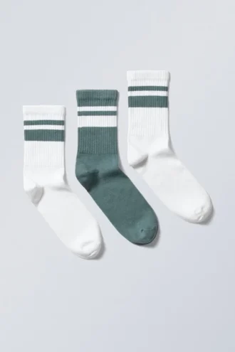 3er-Pack gestreifte Sportsocken – Türkis