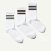 3er-Pack gestreifte Sportsocken – Weiß mit schwarzen Streifen