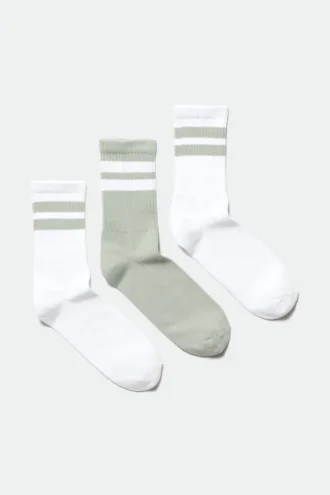 3er-Pack gestreifte Sportsocken – Weiß & Salbei