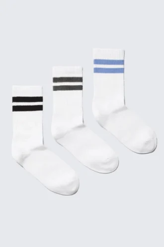 3er-Pack gestreifte Sportsocken – Weiß – Schwarz/Grün/Blau