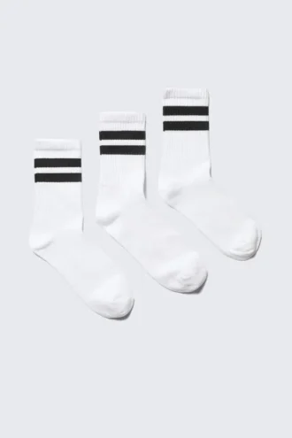 3er-Pack gestreifte Sportsocken – Weiß – Schwarzer Streifen