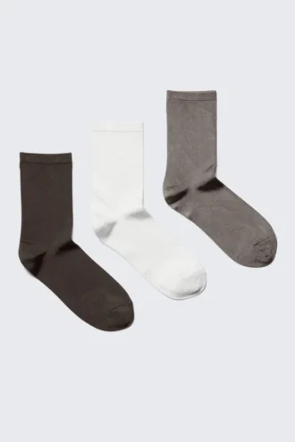 3er-Pack glänzende Socken – Dunkelbraun/Weiß/Braun