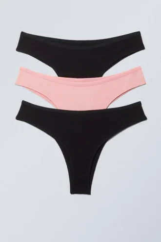 3er-Pack Inez Brazilian Cotton Slips – Schwarz & Hellrosa