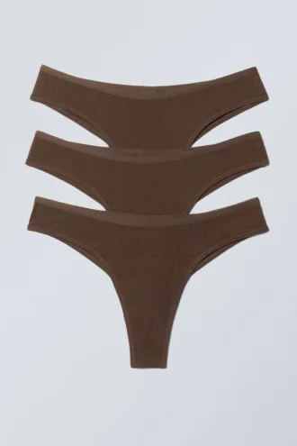 3er-Pack Inez Brazilian-Slips aus Baumwolle – Dunkelbraun