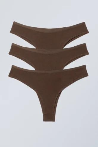 3er-Pack Inez Brazilian-Slips aus Baumwolle – Dunkelbraun