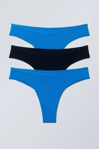 3er-Pack Inez Brazilian-Slips aus Baumwolle – Hellblau/Schwarz