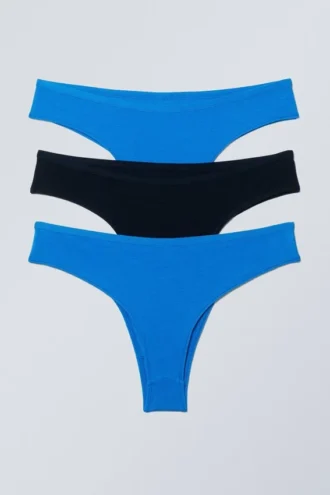 3er-Pack Inez Brazilian-Slips aus Baumwolle – Hellblau/Schwarz