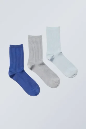 3er-Pack Lova Shiny Socken – Blaugrau schimmernd