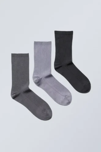 3er-Pack Lova Shiny Socken – Dunkelgrau, Hellgrau, Schwarz