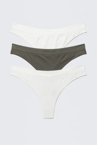 3er-Pack nahtlose Tangas – Weiß/Khaki-Grün