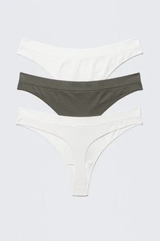 3er-Pack nahtlose Tangas – Weiß/Khaki-Grün