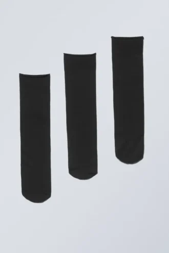 3er-Pack Nylon-Rippensocken – Schwarz