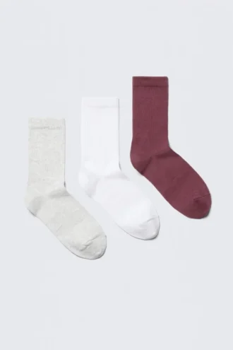 3er-Pack Rippensocken – Grau/Weiß/Dunkelrosa 3er-Pack Rippensocken – Grau/Weiß/Dunkelrosa