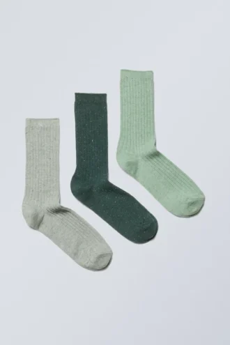 3er-Pack Rippensocken mit Noppen – Grün