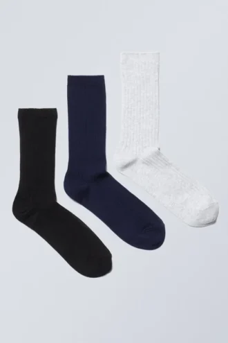 3er-Pack Rippensocken – Schwarz/Blau/Grau