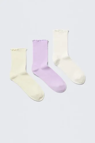 3er-Pack Rüschen-Socken – Gelb/Lila/Weiß 3er-Pack Rüschen-Socken – Gelb/Lila/Weiß