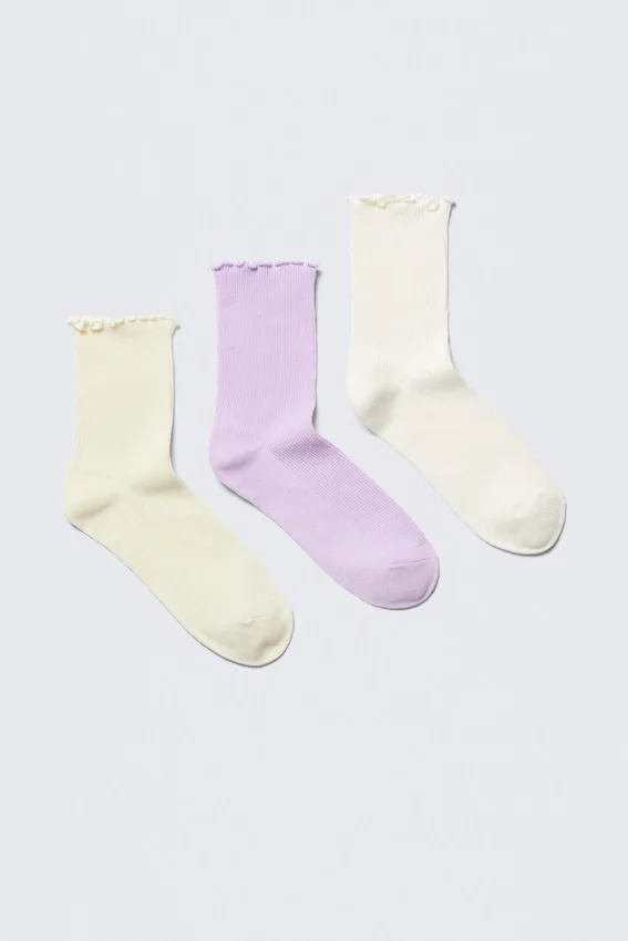 3er-Pack Rüschen-Socken – Gelb/Lila/Weiß 3er-Pack Rüschen-Socken – Gelb/Lila/Weiß