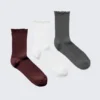 3er-Pack Socken mit Rüschenrand – Dunkelrot/Weiß/Grau 3er-Pack Socken mit Rüschenrand – Dunkelrot/Weiß/Grau