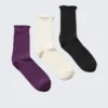 3er-Pack Socken mit Rüschenrand – Dunkelviolett/Cremefarben/Schwarz 3er-Pack Socken mit Rüschenrand – Dunkelviolett/Cremefarben/Schwarz